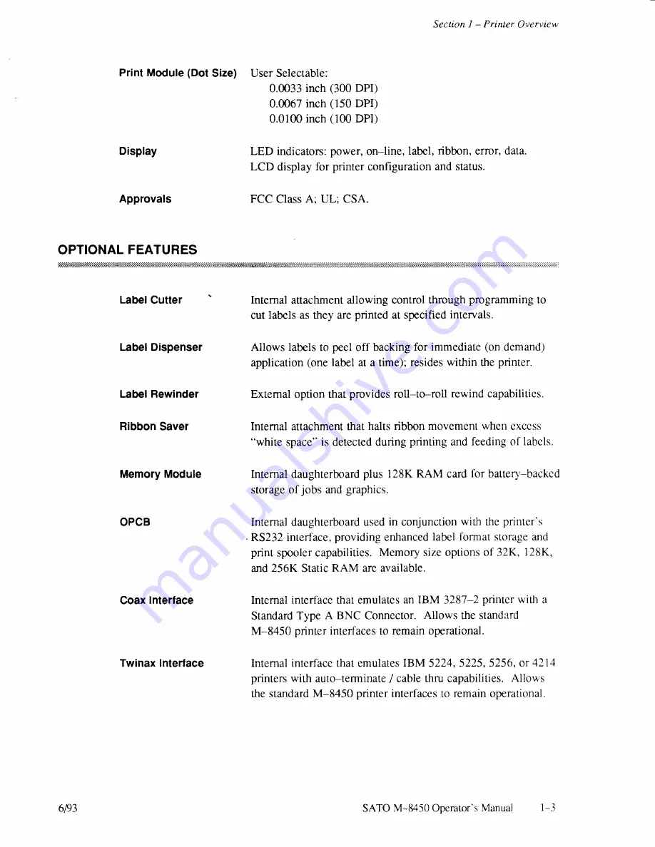 SATO M-8450 Operator'S Manual Download Page 9