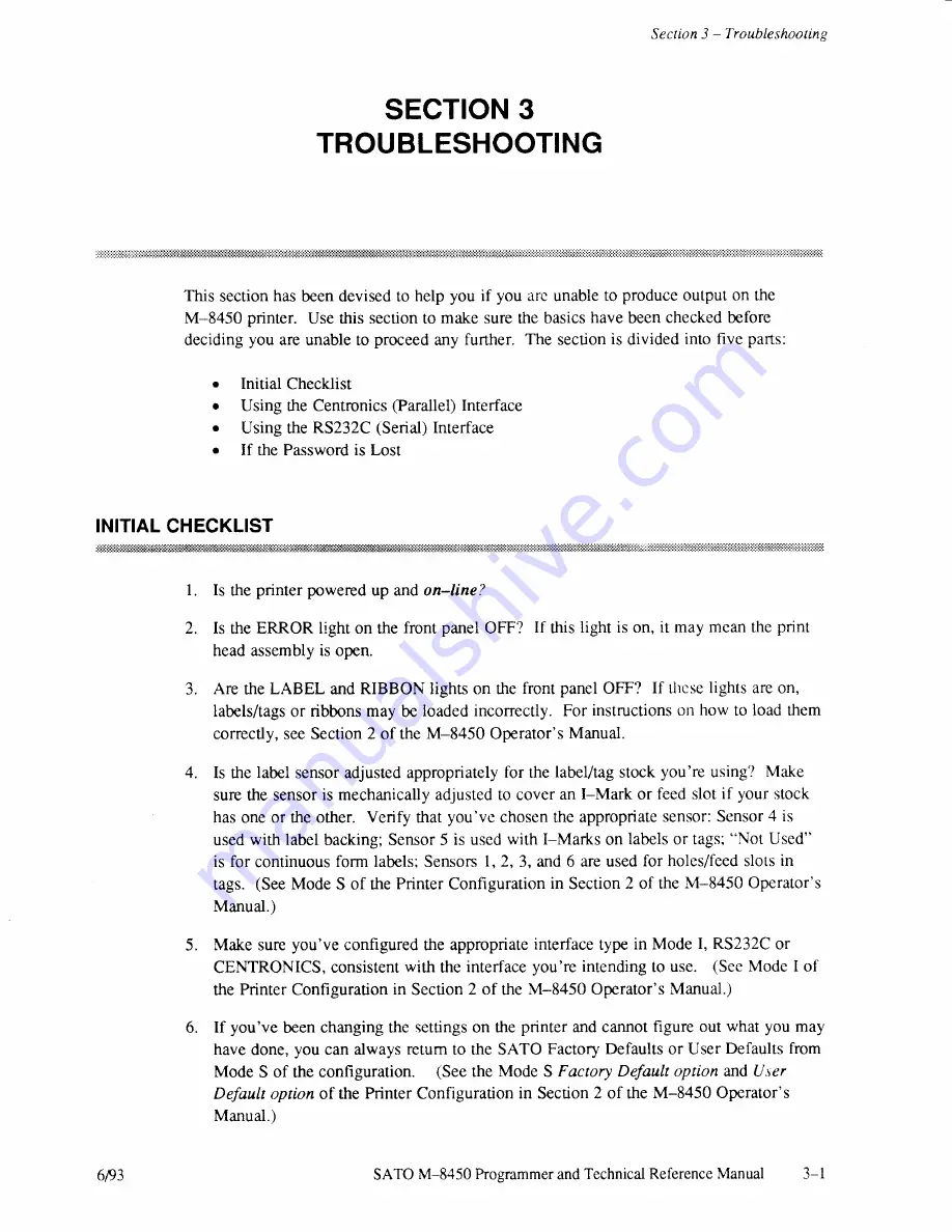 SATO M-8450 Operator'S Manual Download Page 168