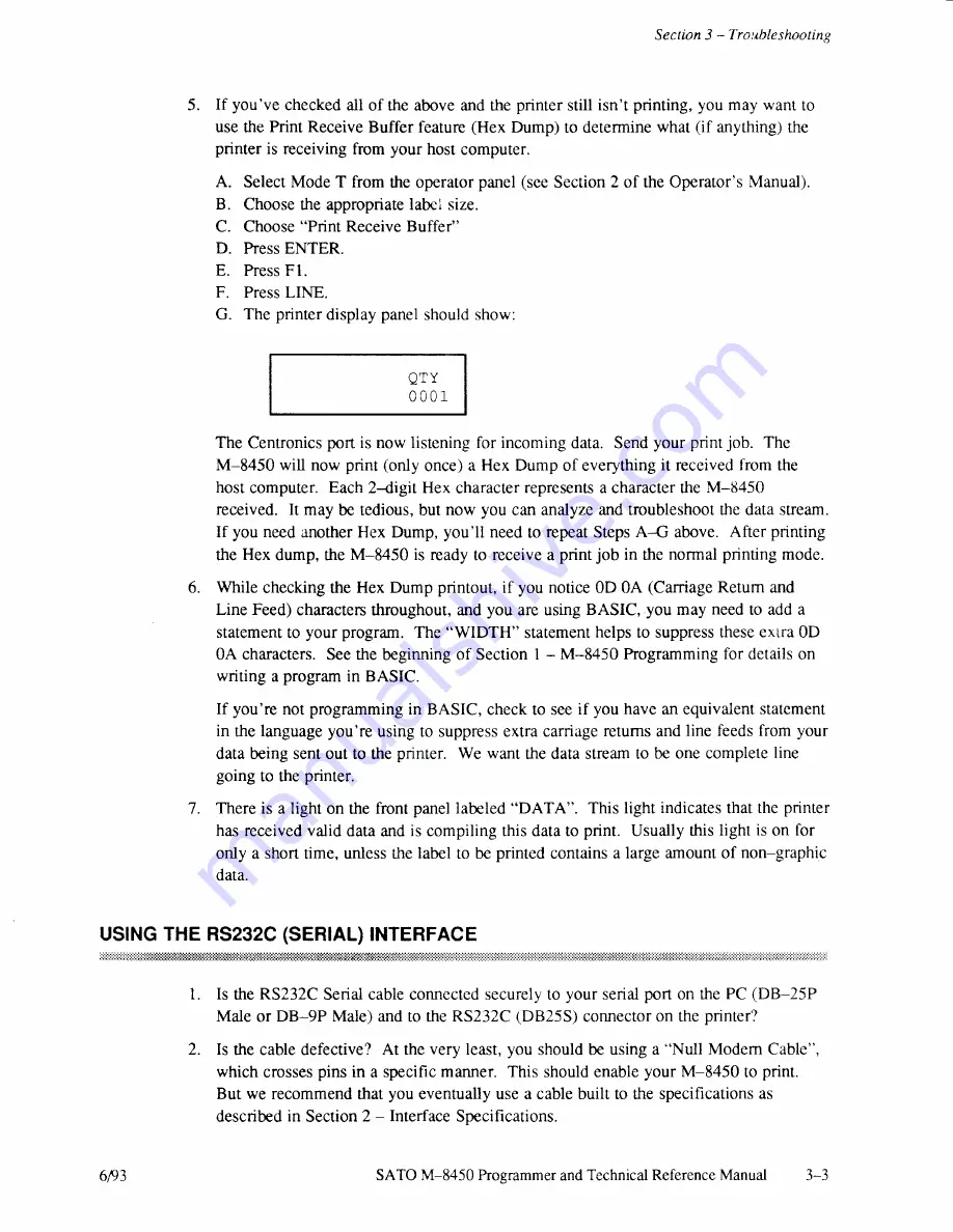 SATO M-8450 Operator'S Manual Download Page 170