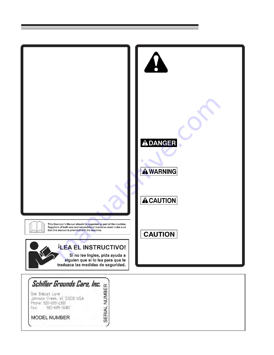 Schiller Grounds Care Bob-Cat 942237F Operator'S Manual Download Page 4