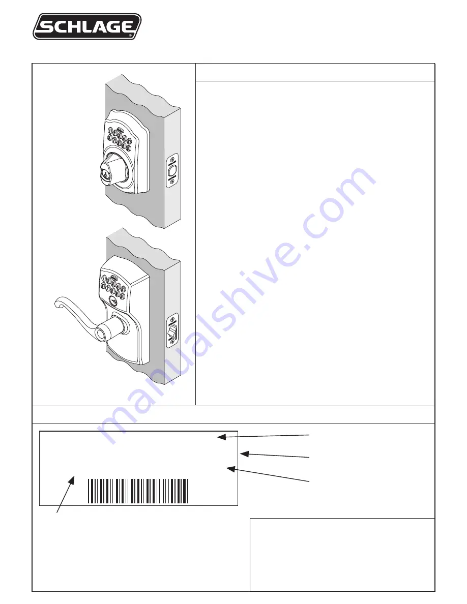 Schlage BE365 Programming/Operating Manual Download Page 1