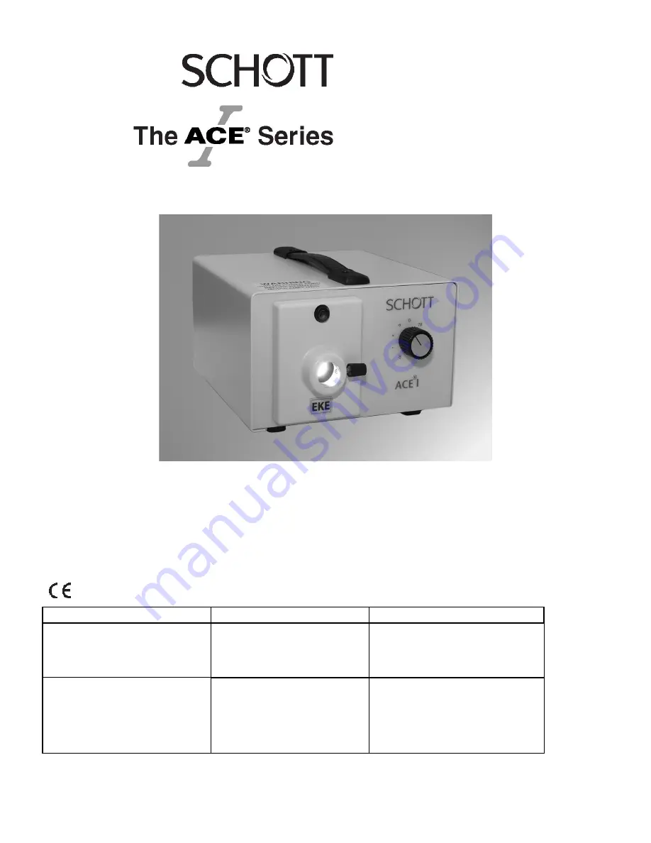 SCHOTT ACE A20500 Owner'S Manual Download Page 1