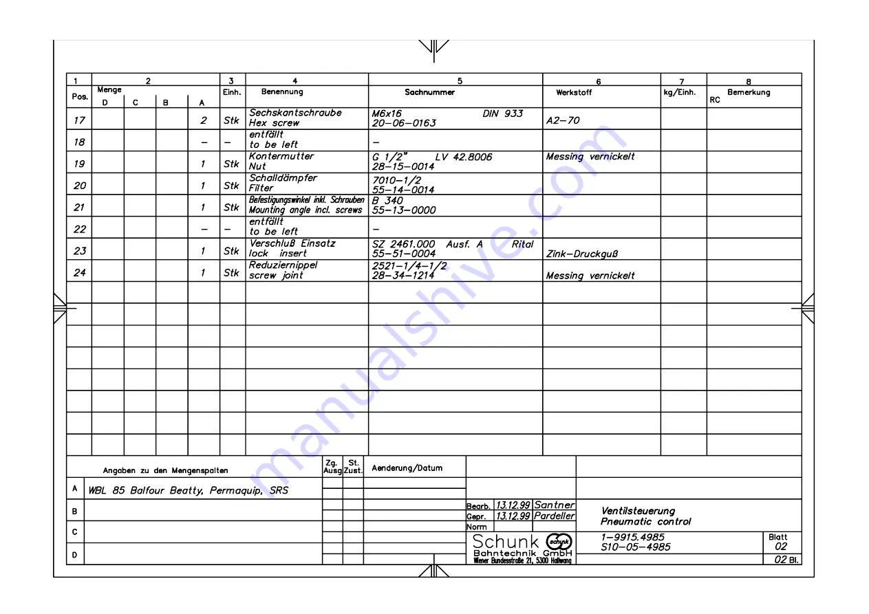 SCHUNK WBL 85 Balfour Beatty Maintenance And Operating Manual Download Page 43