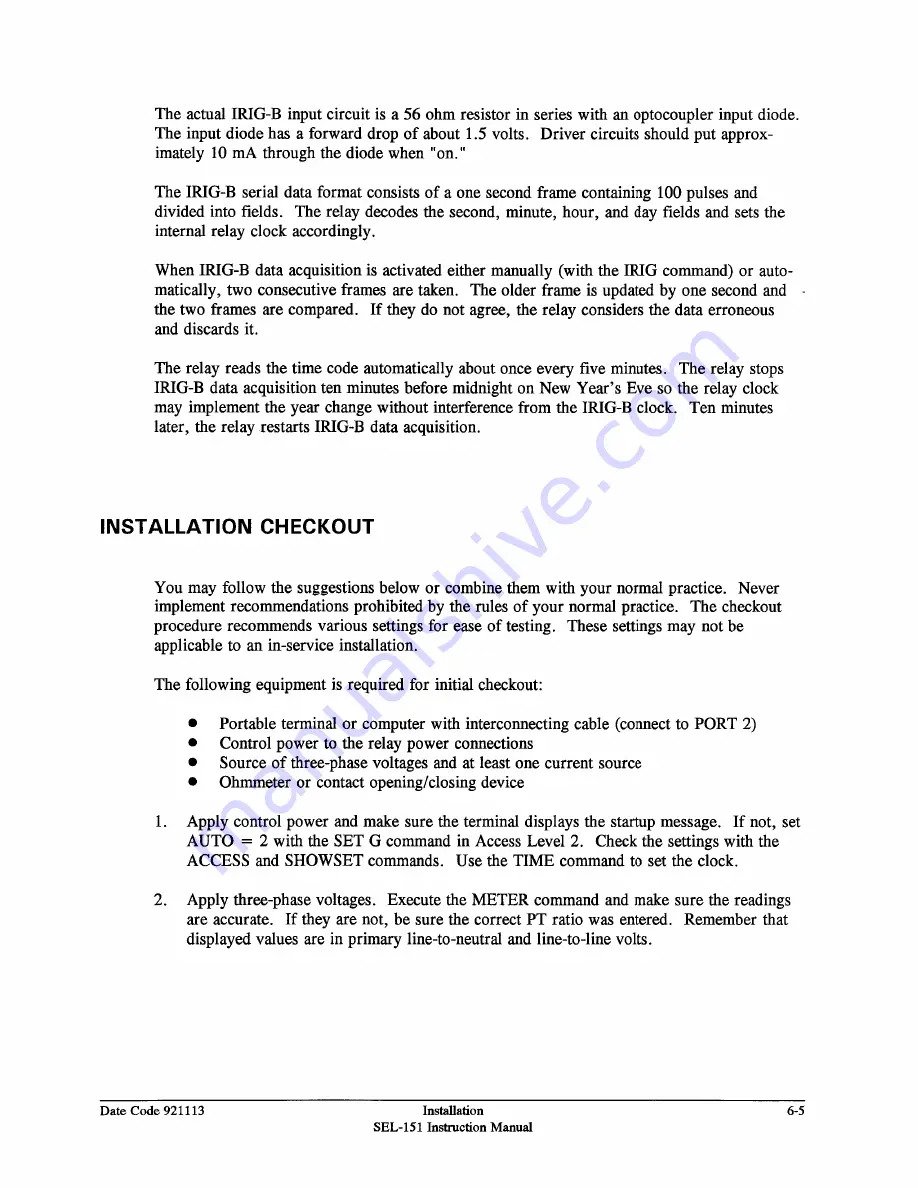 Schweitzer Engineering Laboratories SEL-151 Instruction Manual Download Page 165