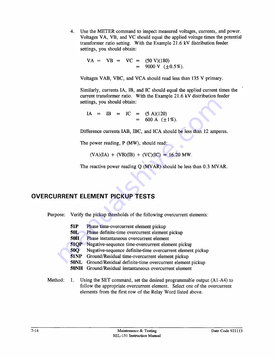 Schweitzer Engineering Laboratories SEL-151 Instruction Manual Download Page 192