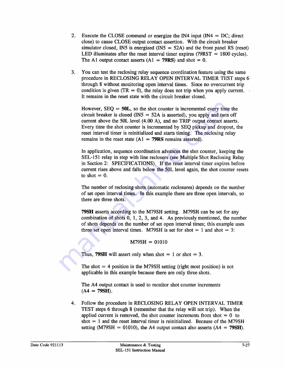 Schweitzer Engineering Laboratories SEL-151 Instruction Manual Download Page 205