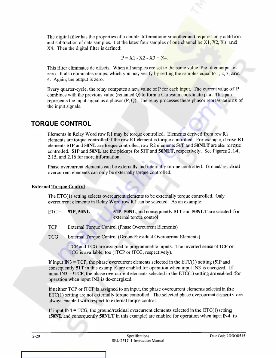 Schweitzer Engineering Laboratories SEL-251C-1 Instruction Manual Download Page 36