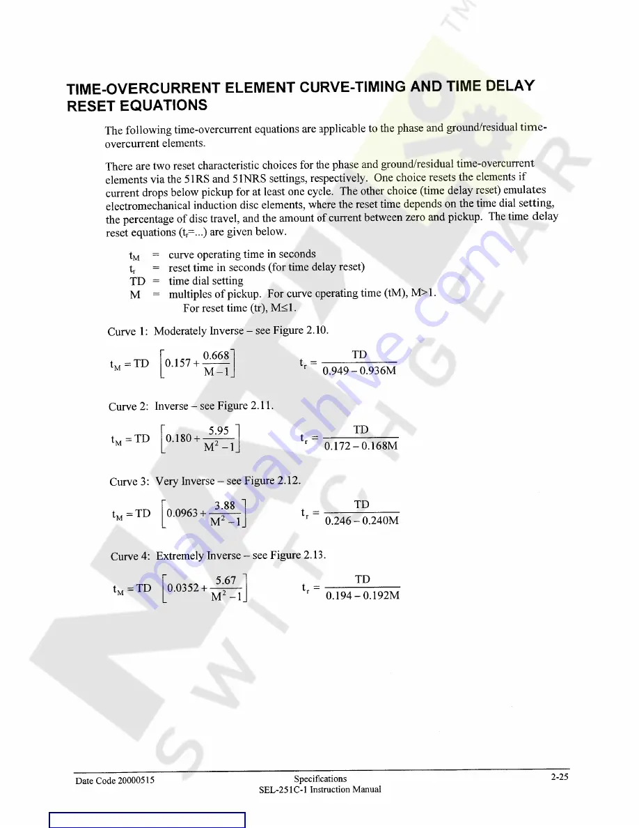 Schweitzer Engineering Laboratories SEL-251C-1 Instruction Manual Download Page 41