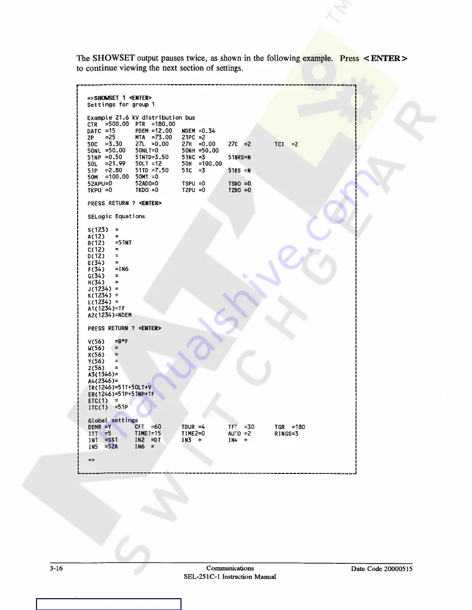 Schweitzer Engineering Laboratories SEL-251C-1 Instruction Manual Download Page 68