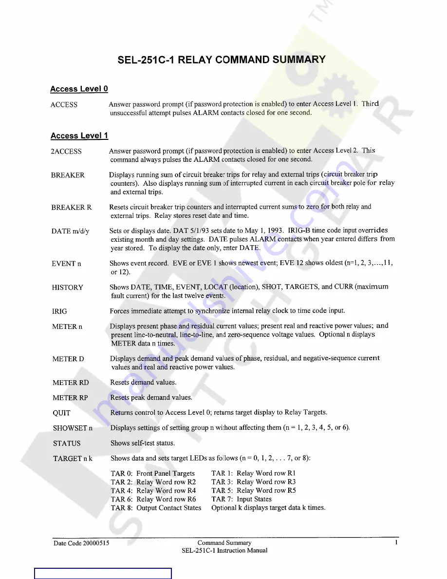 Schweitzer Engineering Laboratories SEL-251C-1 Instruction Manual Download Page 85