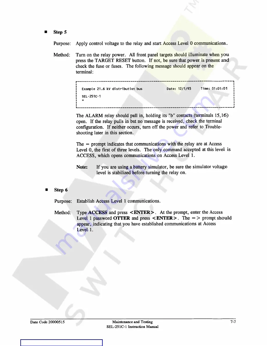 Schweitzer Engineering Laboratories SEL-251C-1 Instruction Manual Download Page 147