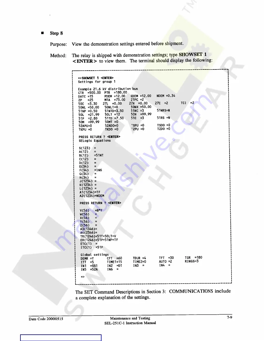 Schweitzer Engineering Laboratories SEL-251C-1 Instruction Manual Download Page 149