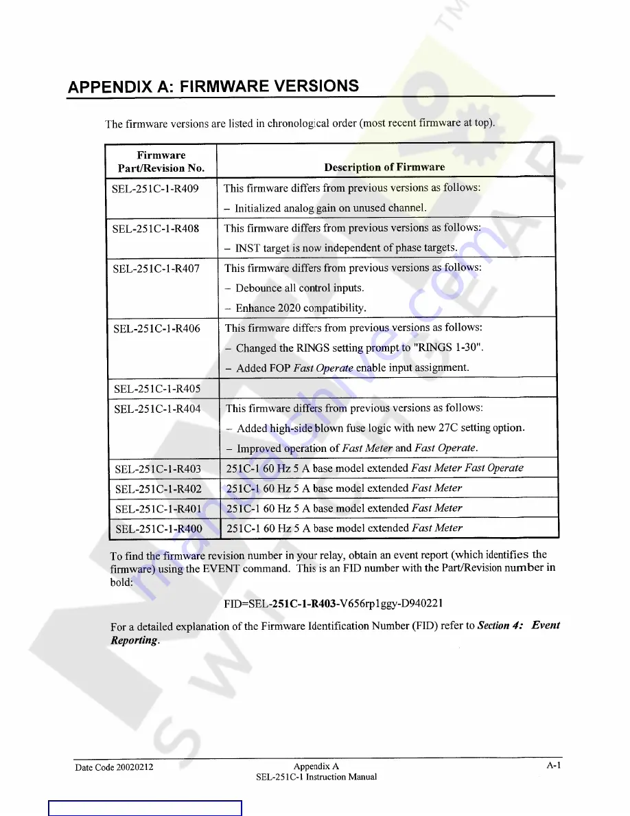 Schweitzer Engineering Laboratories SEL-251C-1 Instruction Manual Download Page 175