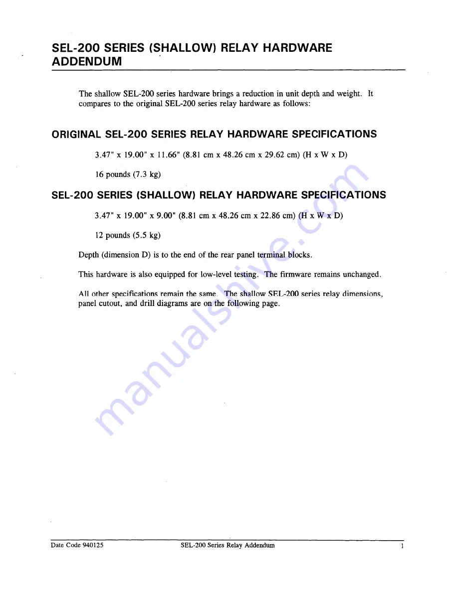 Schweitzer Engineering Laboratories SEL-251D-1 Instruction Manual Download Page 9