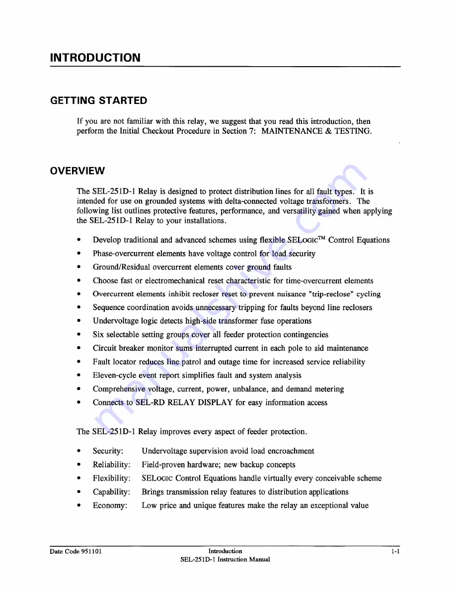 Schweitzer Engineering Laboratories SEL-251D-1 Instruction Manual Download Page 21