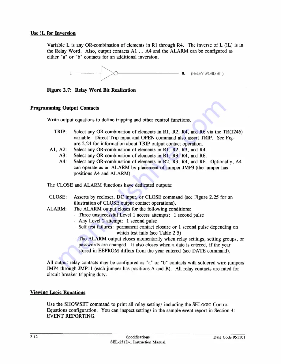 Schweitzer Engineering Laboratories SEL-251D-1 Instruction Manual Download Page 38