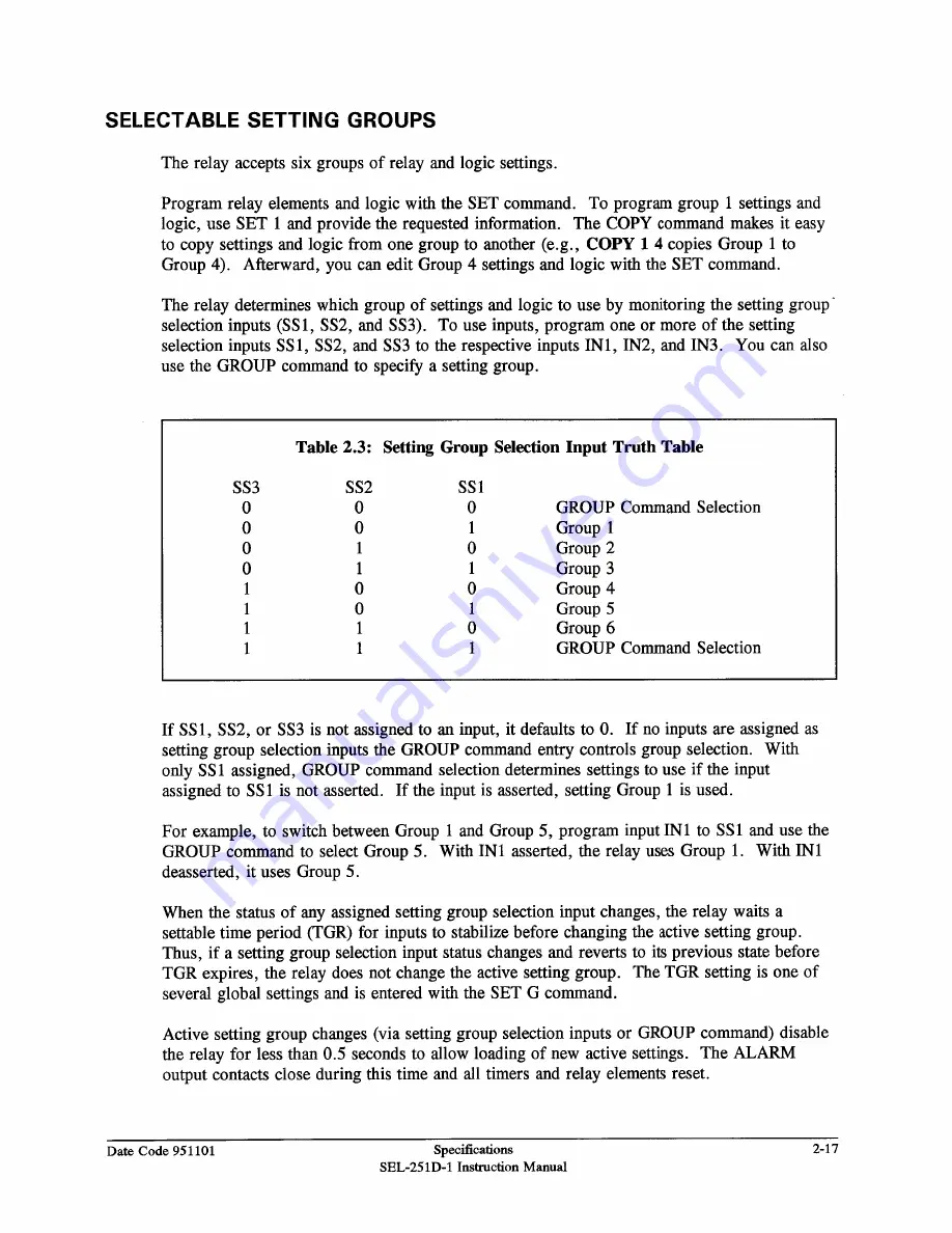 Schweitzer Engineering Laboratories SEL-251D-1 Instruction Manual Download Page 43