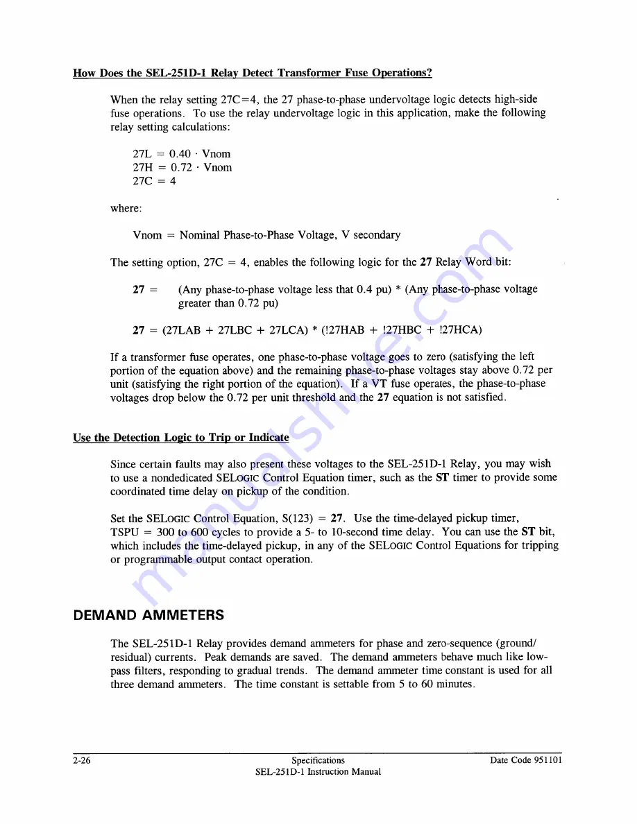 Schweitzer Engineering Laboratories SEL-251D-1 Instruction Manual Download Page 52