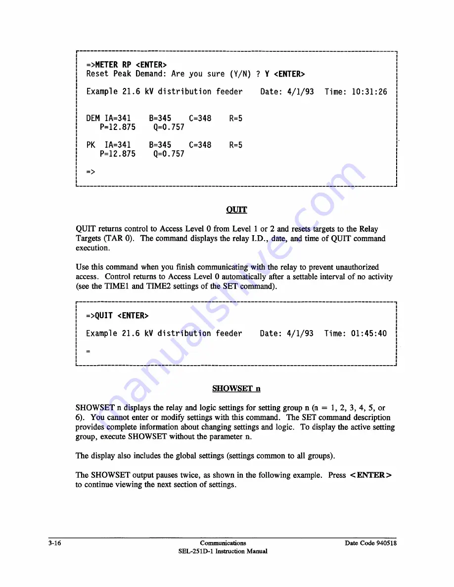 Schweitzer Engineering Laboratories SEL-251D-1 Instruction Manual Download Page 86