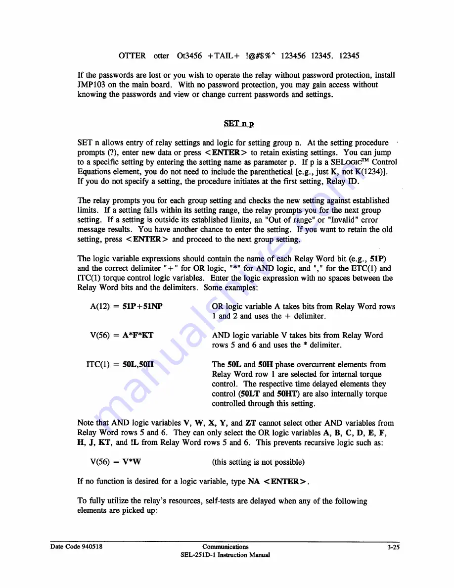 Schweitzer Engineering Laboratories SEL-251D-1 Instruction Manual Download Page 95