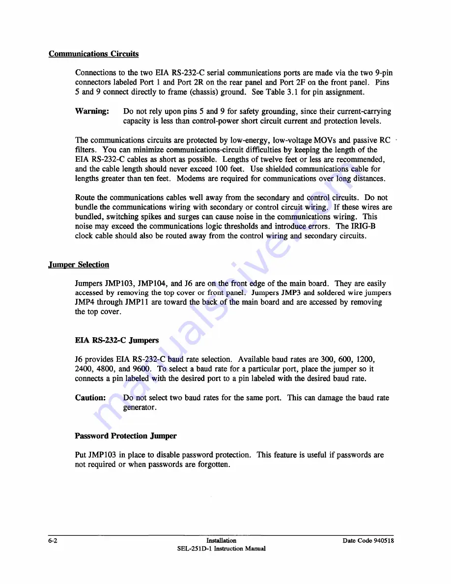 Schweitzer Engineering Laboratories SEL-251D-1 Instruction Manual Download Page 148