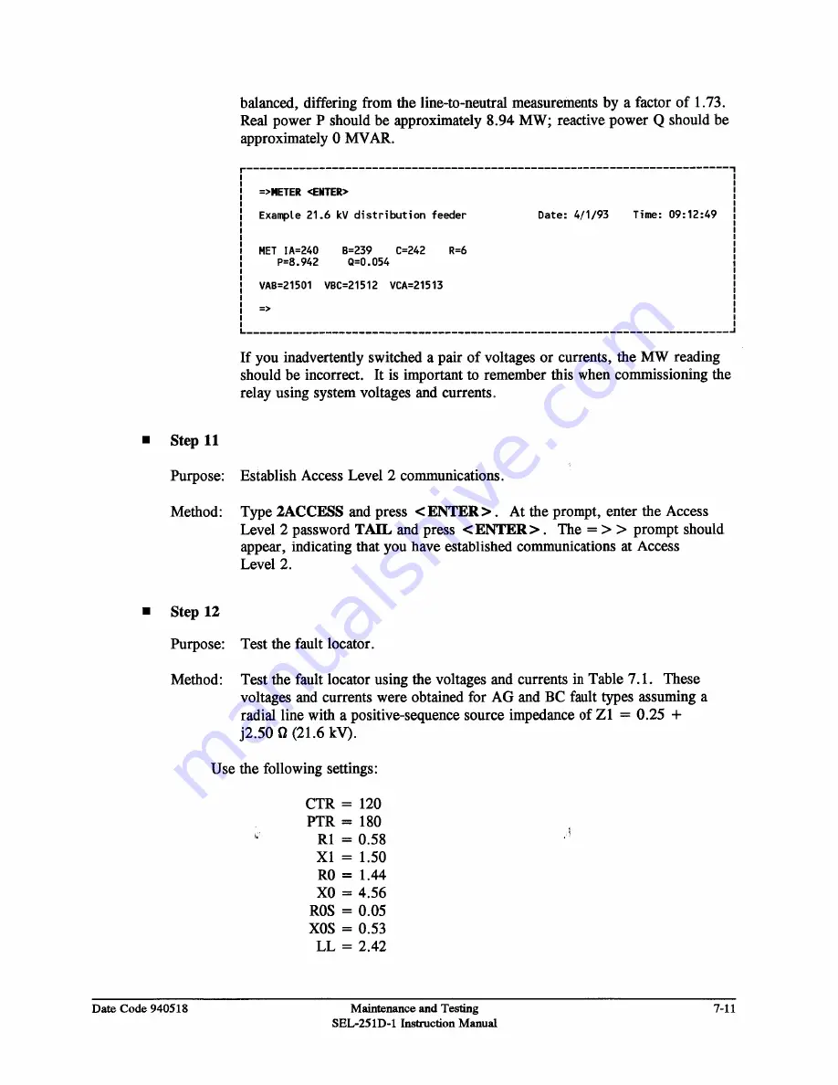 Schweitzer Engineering Laboratories SEL-251D-1 Instruction Manual Download Page 175