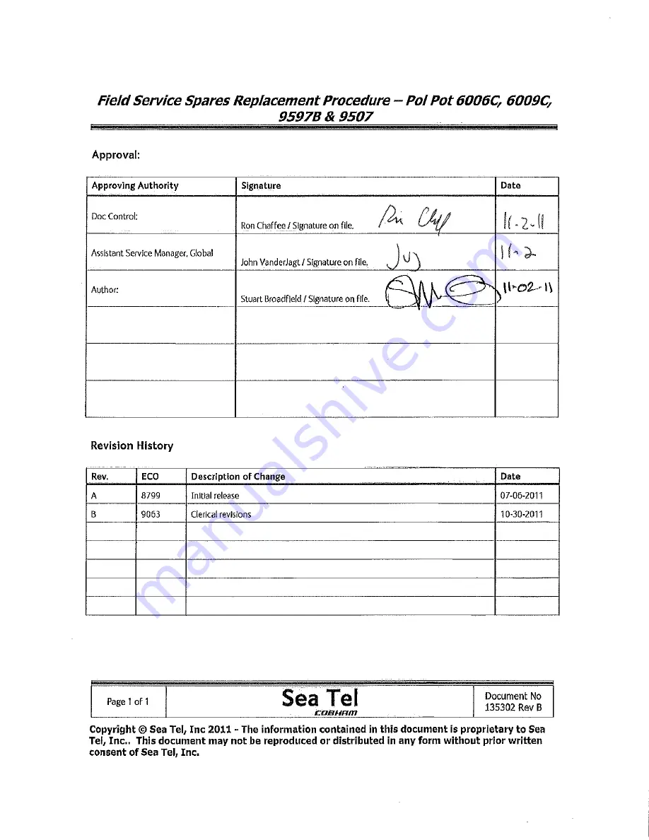 Sea Tel 6006C Quick Start Manual Download Page 1