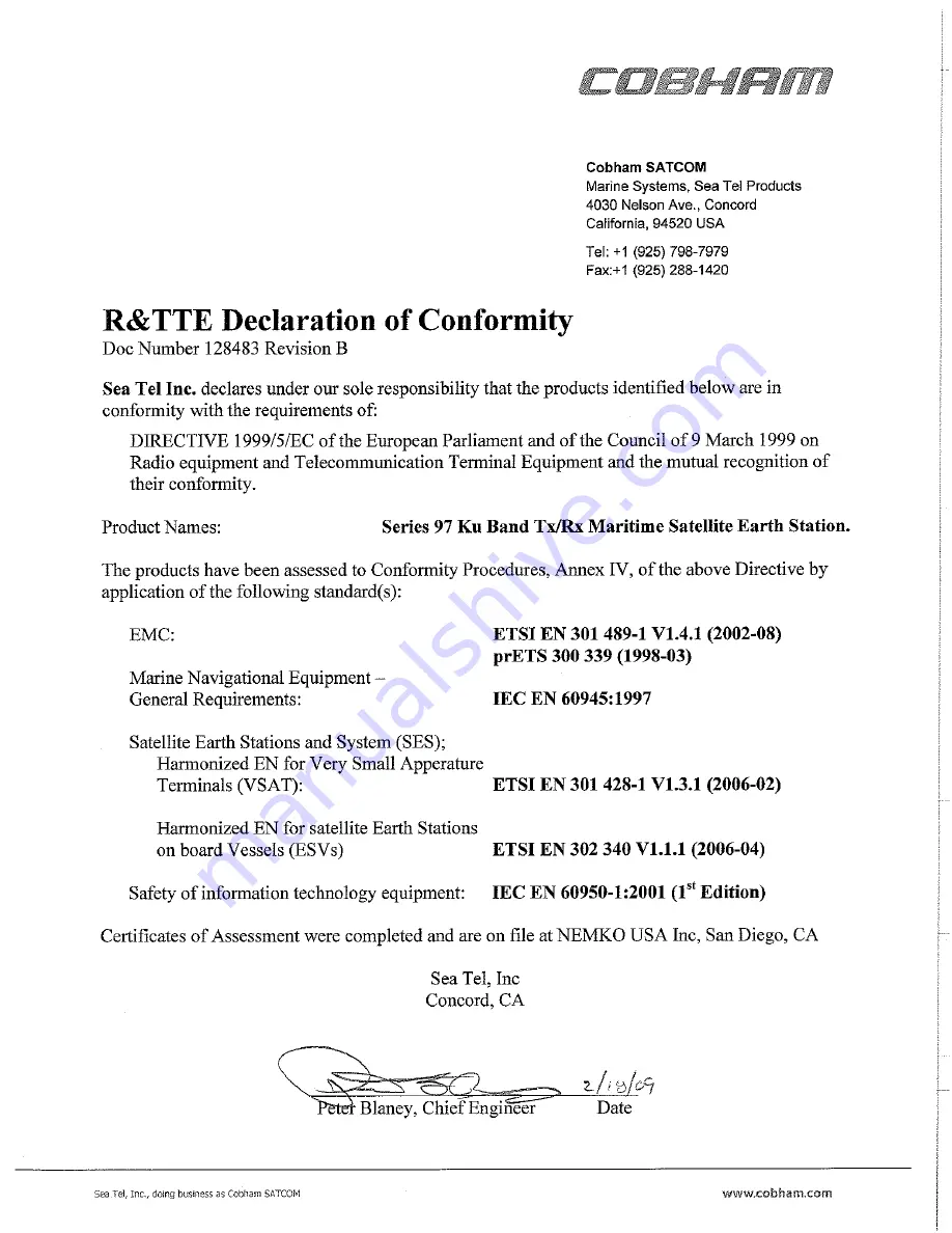 Sea Tel 9797B-70 C-Band TX/RX Installation And Operation Manual Download Page 4