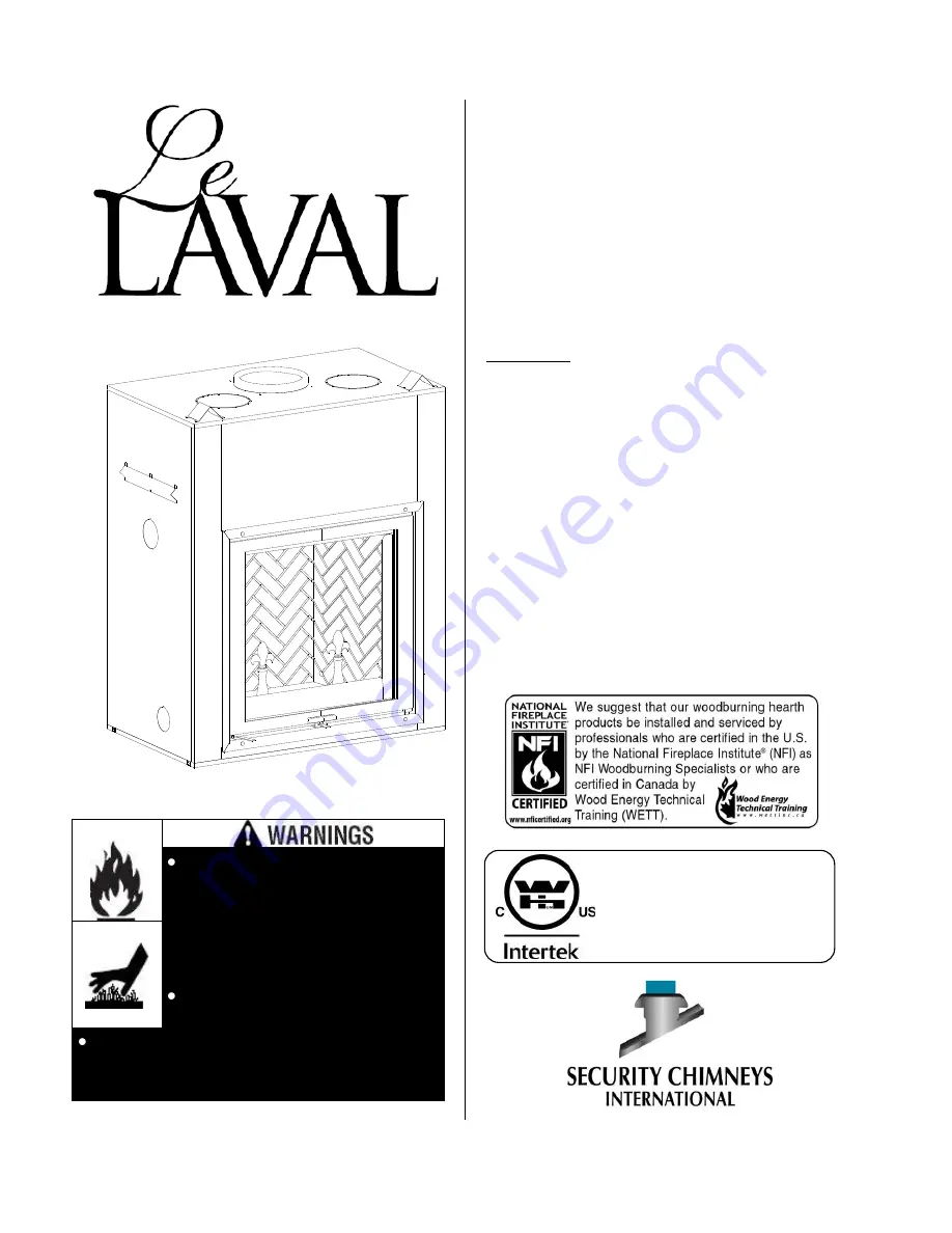 Security Chimneys International LE LAVAL Installation And Operating Instructions Manual Download Page 1