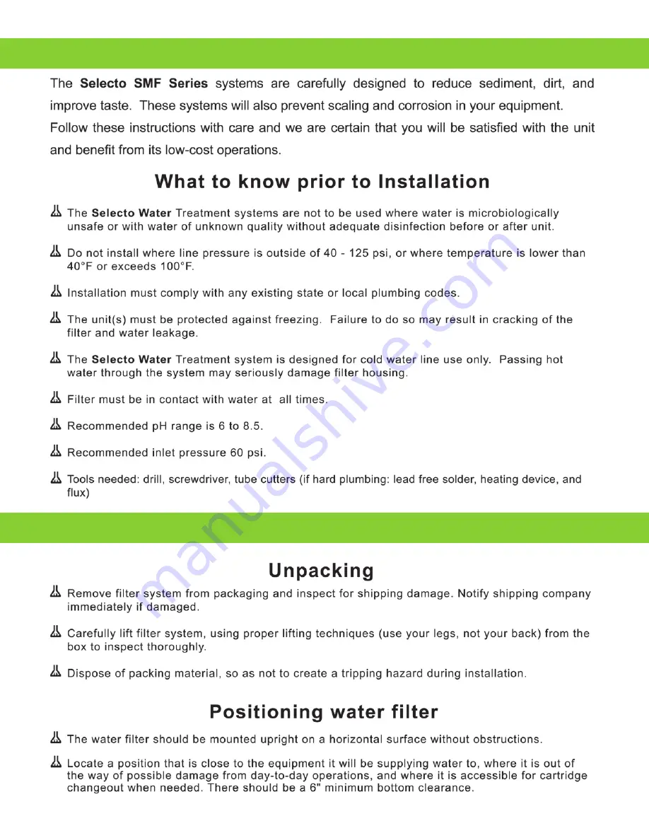 Selecto SMF Series Installation & Operation Manual Download Page 2