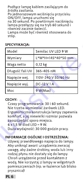 Semilac UV LED 9 W Operation Manual Download Page 6