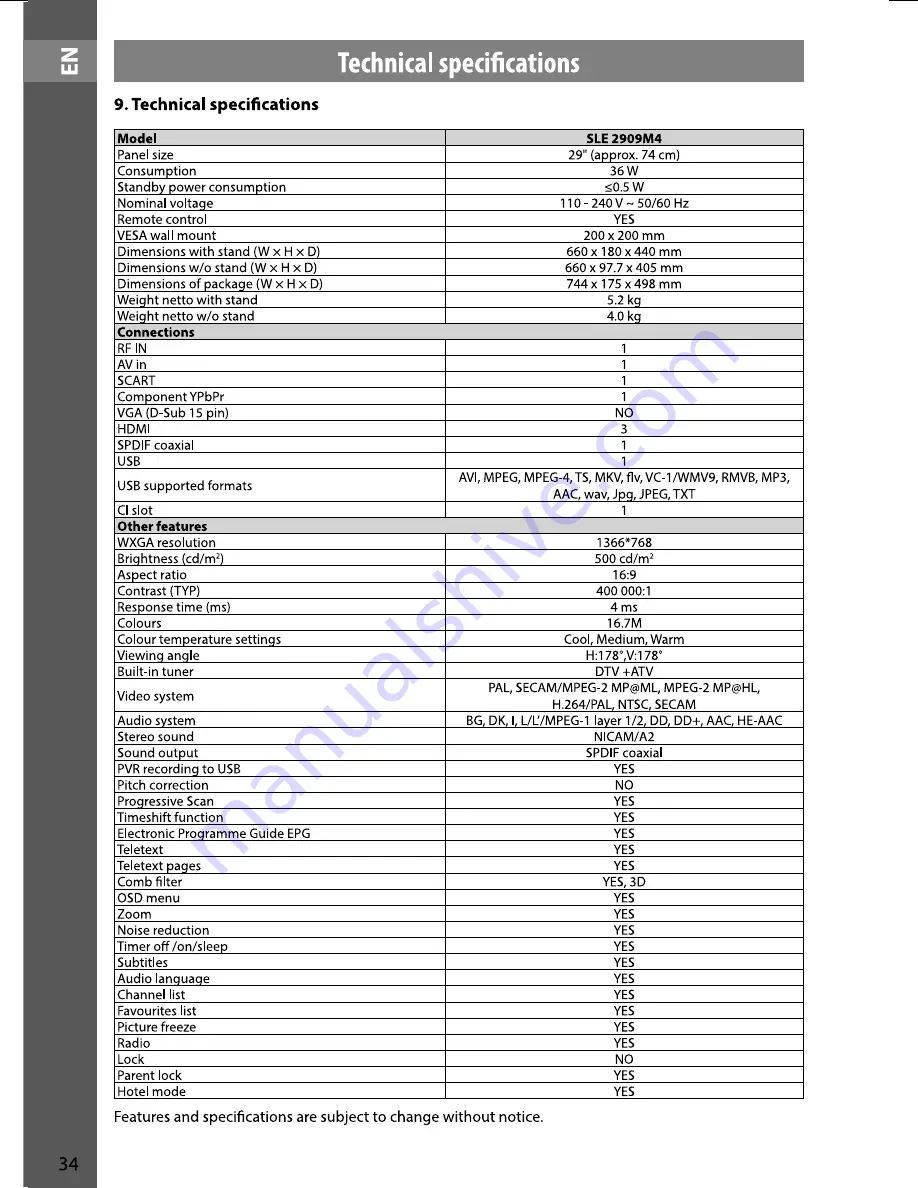 Sencor SLE 2909M4 Скачать руководство пользователя страница 34