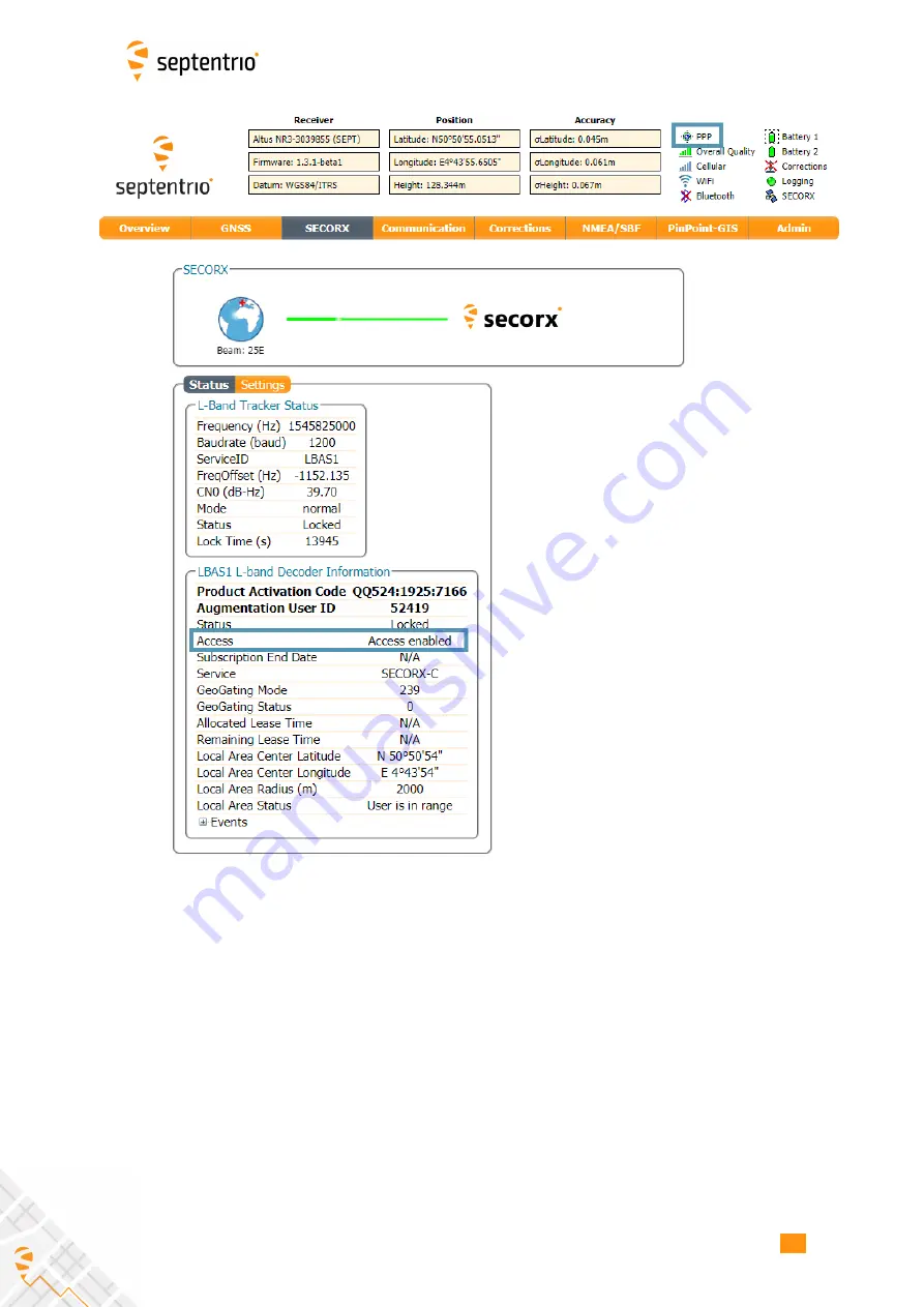 SEPTENTRIO ALTUS NR3 User Manual Download Page 42