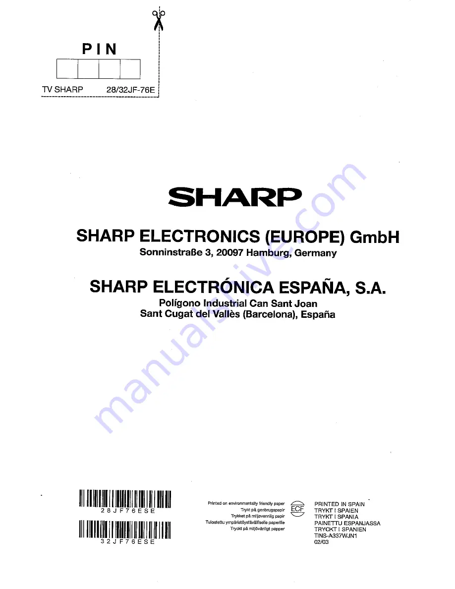 Sharp 28JF-76E Operation Manual Download Page 272