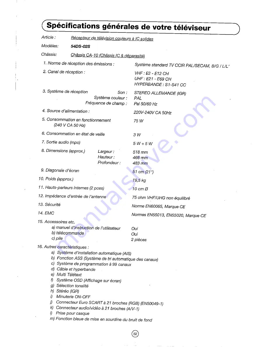 Sharp 54DS-02S Operation Manual Download Page 54