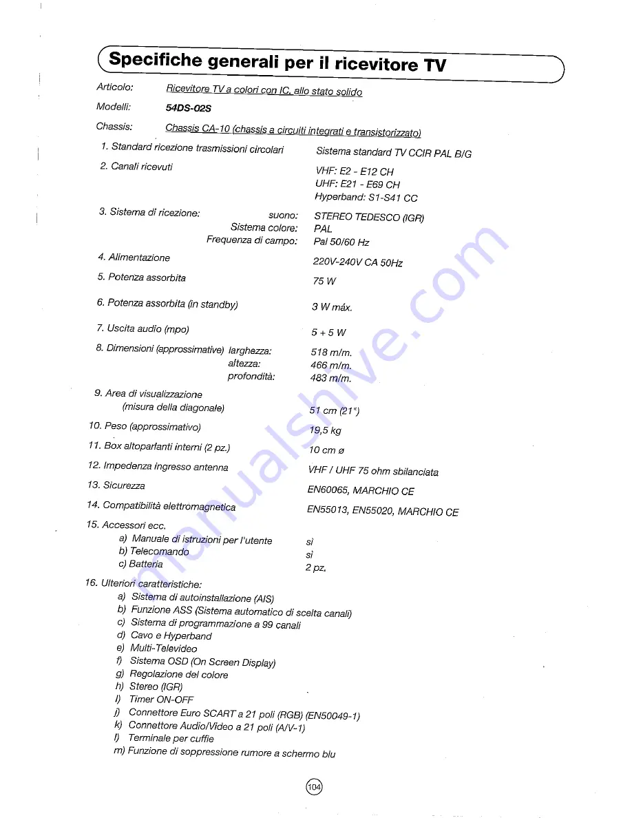 Sharp 54DS-02S Operation Manual Download Page 106