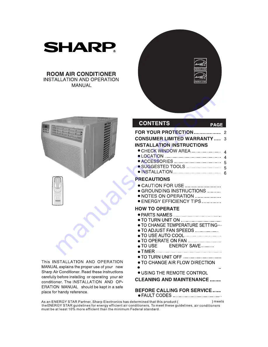 Sharp AF-Q100RX Installation And Operation Manual Download Page 1