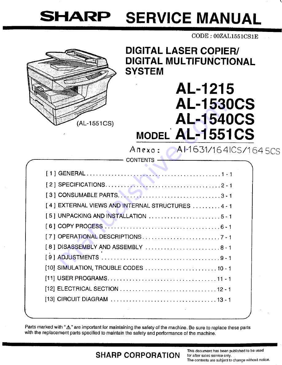 Sharp AL-1530CS Service Manual Download Page 1