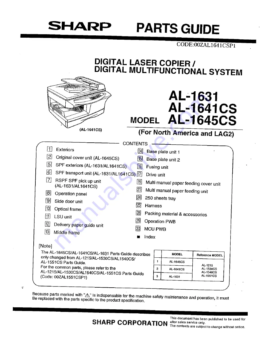 Sharp AL-1530CS Service Manual Download Page 181