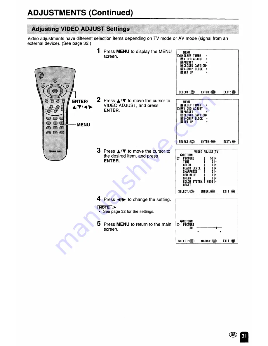 Sharp Aquos LC-20B4U Operation Manual Download Page 32