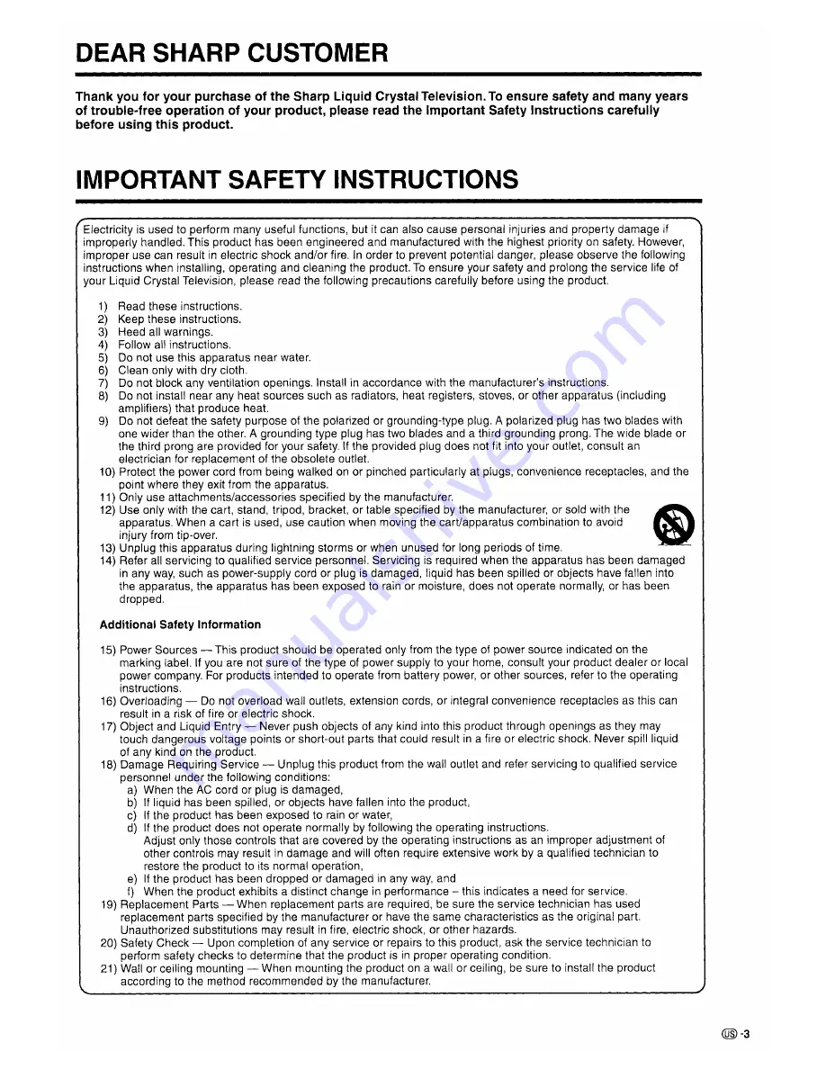 Sharp Aquos LC-26D6U Operation Manual Download Page 4