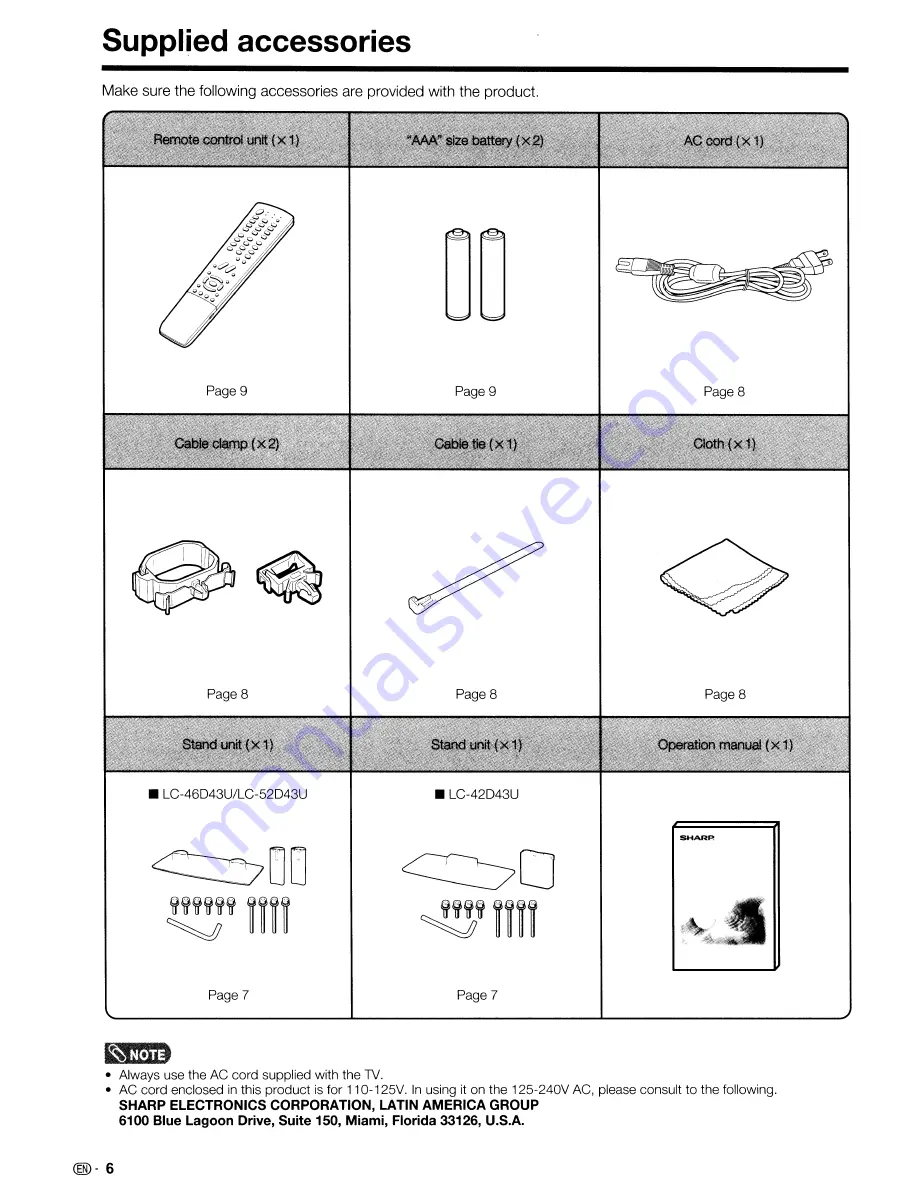 Sharp Aquos LC-42D~43U Operation Manual Download Page 8