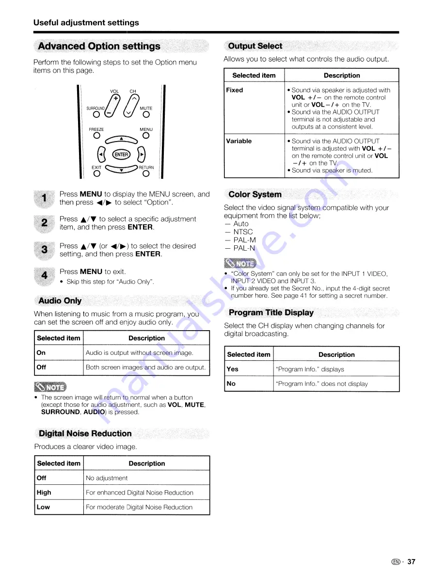 Sharp Aquos LC-42D~43U Operation Manual Download Page 39