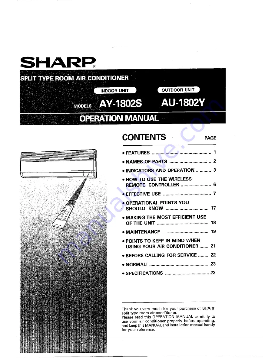 Sharp AU-1802Y Operation Manual Download Page 1