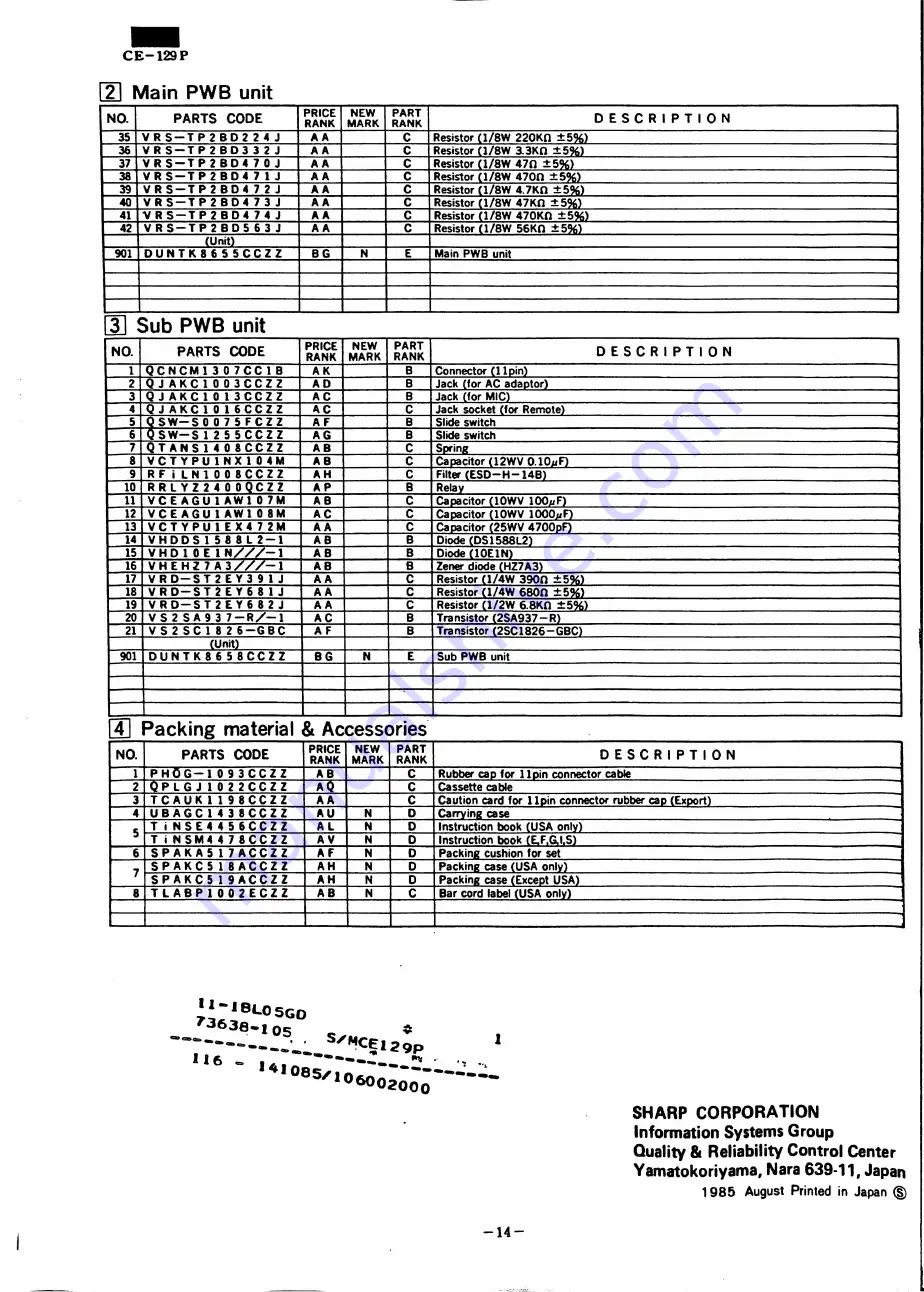 Sharp CE-129P Service Manual Download Page 13