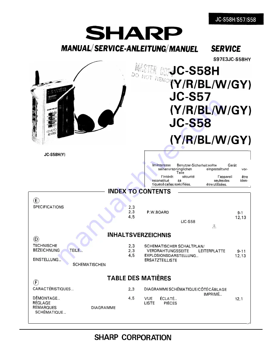 Sharp JC-S57 Service Manual Digest Download Page 1