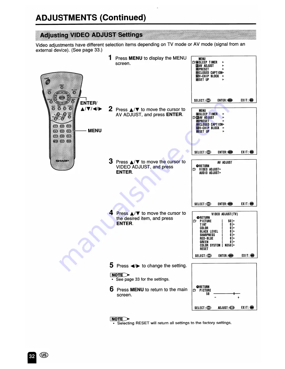 Sharp LC-13S2U, LC-15S2U, LC-20S2U Operation Manual Download Page 33