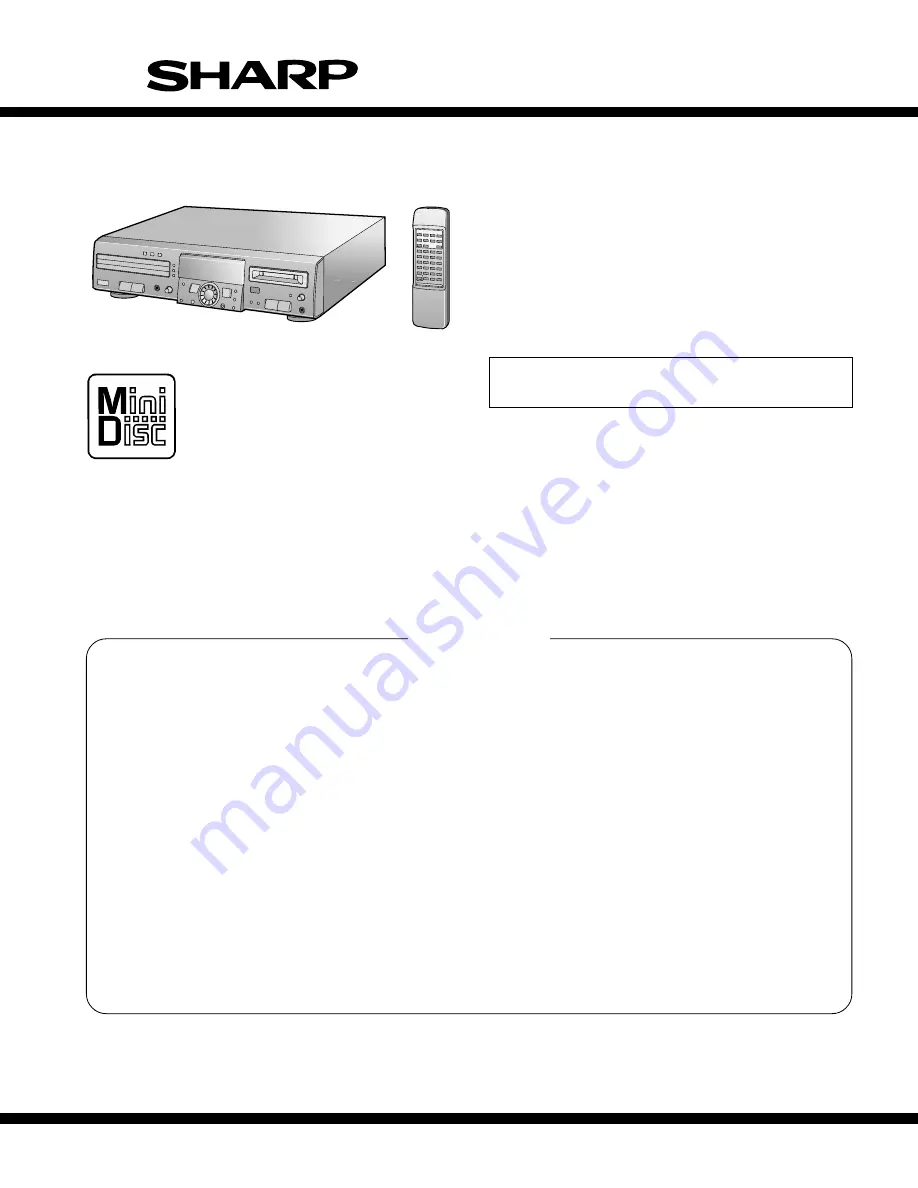 Sharp MD-R3 Скачать руководство пользователя страница 1