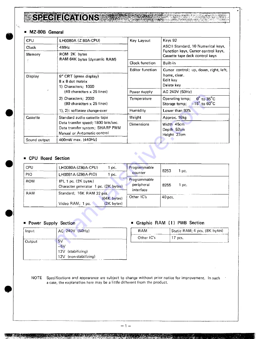 Sharp MZ-80B Service Manual Download Page 3