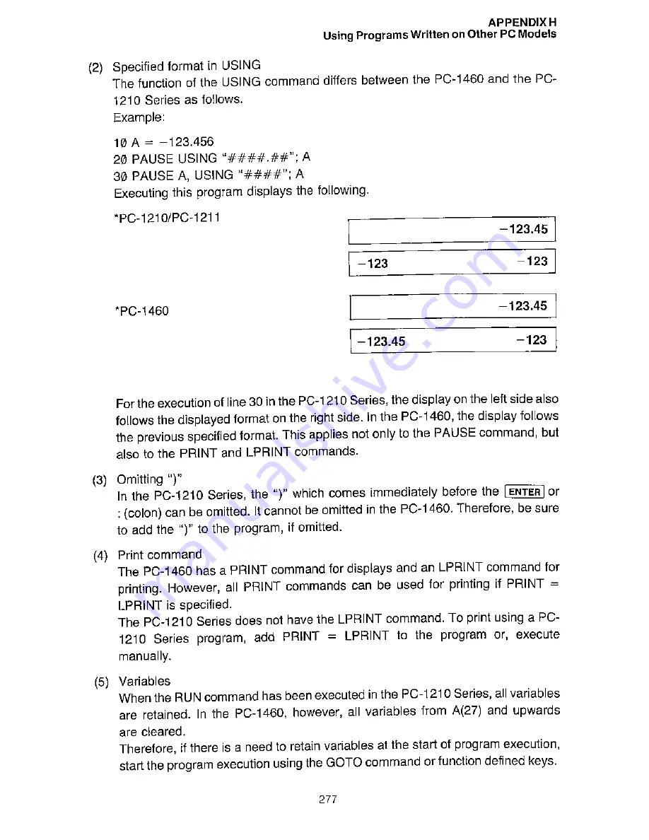 Sharp PC-1460 Operation Manual Download Page 281